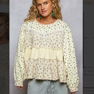 POL “ Audrey “ POL Double Gauze Cut and Sew Top with Pearl Accents 87